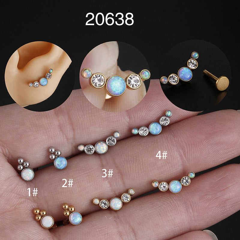 Fashion Round Stainless Steel Zircon Inlay Lip Stud 16g Opal Gemstone Piercing Jewelry