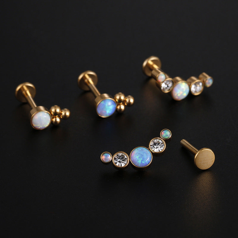 Fashion Round Stainless Steel Zircon Inlay Lip Stud 16g Opal Gemstone Piercing Jewelry