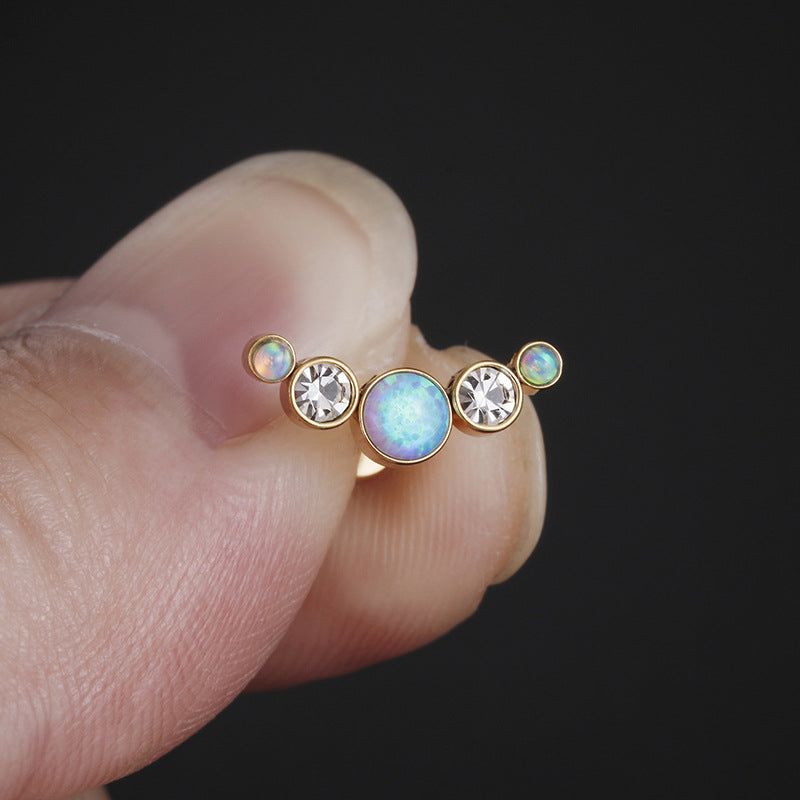 Fashion Round Stainless Steel Zircon Inlay Lip Stud 16g Opal Gemstone Piercing Jewelry