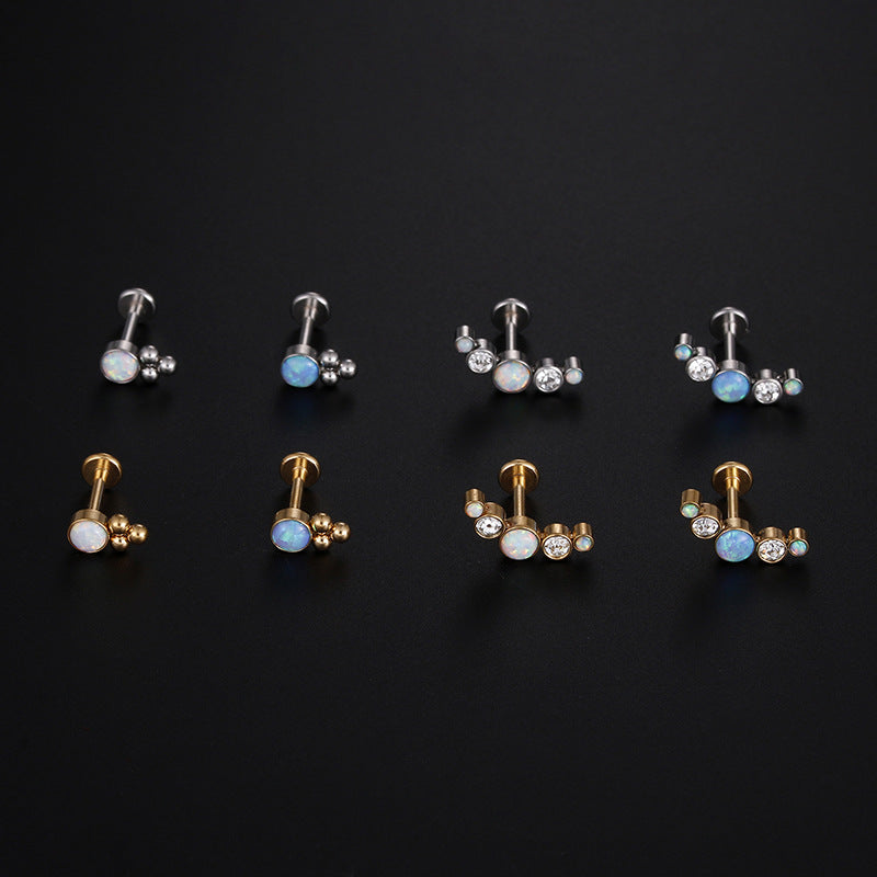 Fashion Round Stainless Steel Zircon Inlay Lip Stud 16g Opal Gemstone Piercing Jewelry