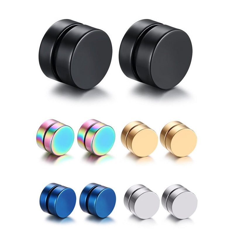 Fashion Black Magnetic Round Stainless Steel Earrings - No Piercing Required