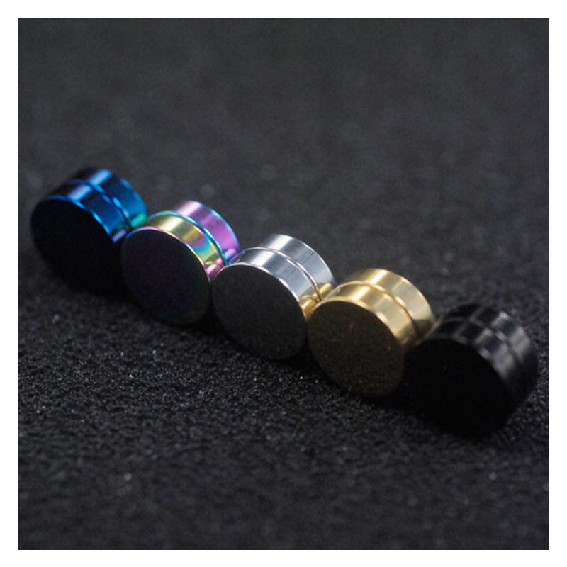 Fashion Black Magnetic Round Stainless Steel Earrings - No Piercing Required