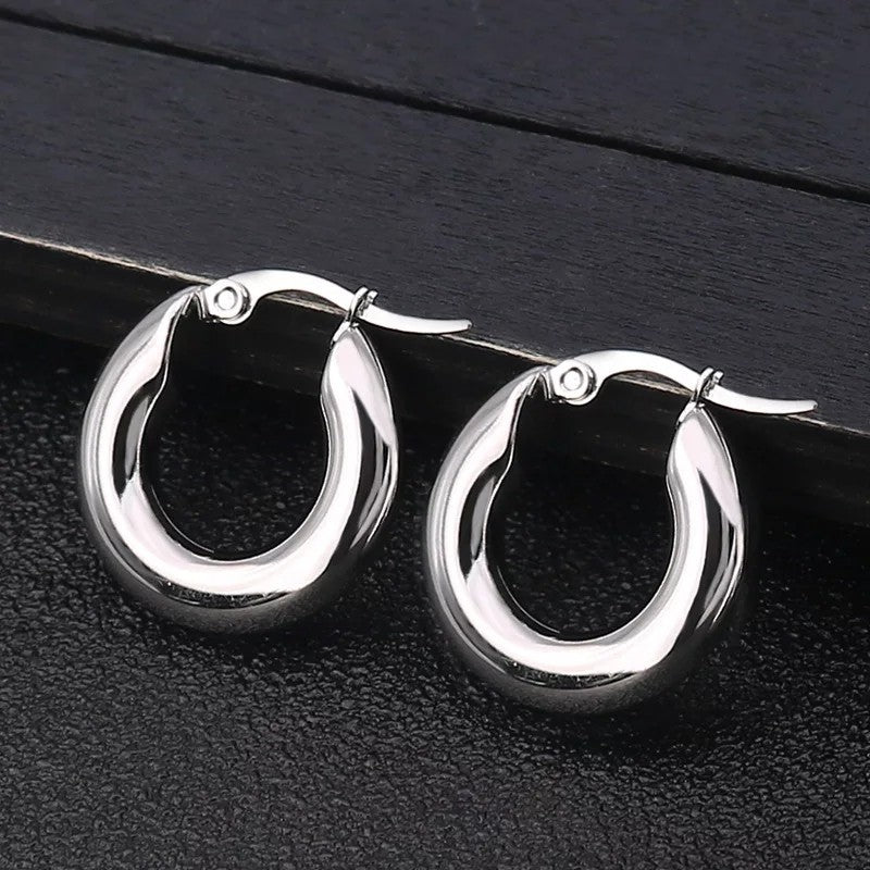Fashion Round Thick Stainless Steel Hoop Earrings 5mm