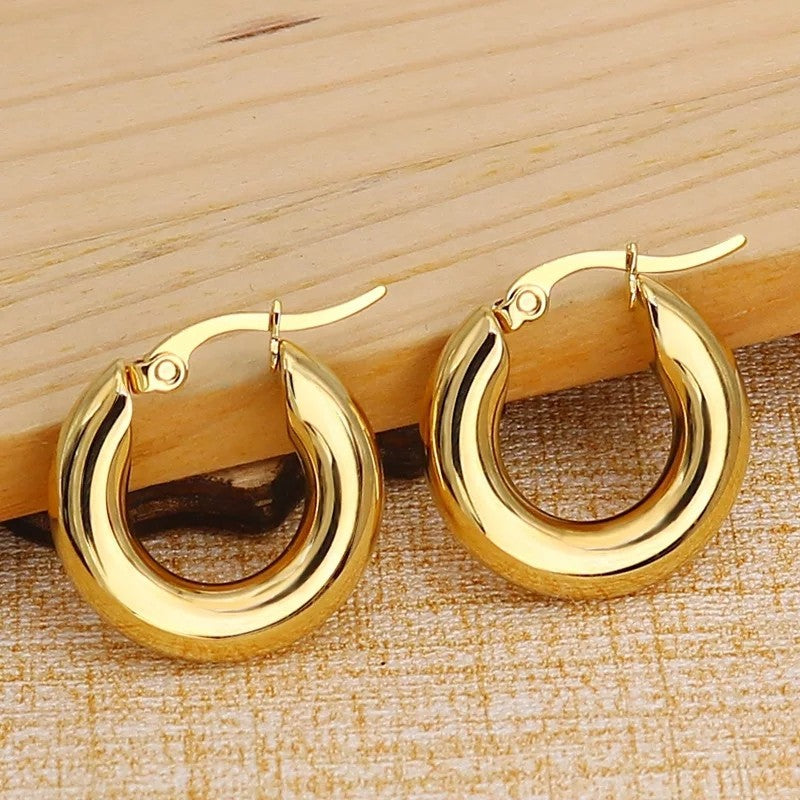 Fashion Round Thick Stainless Steel Hoop Earrings 5mm