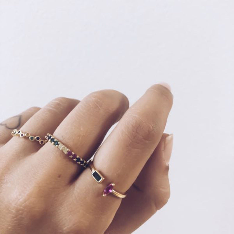 Fashion Irregular Sterling Silver Inlay Colorful Diamond Ring 18k Gold Plated Wedding Band