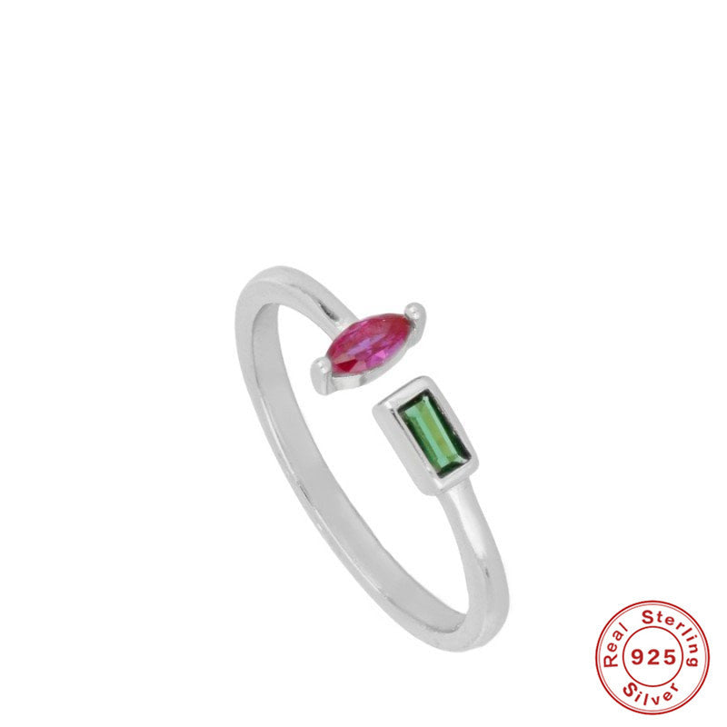 Fashion Irregular Sterling Silver Inlay Colorful Diamond Ring 18k Gold Plated Wedding Band