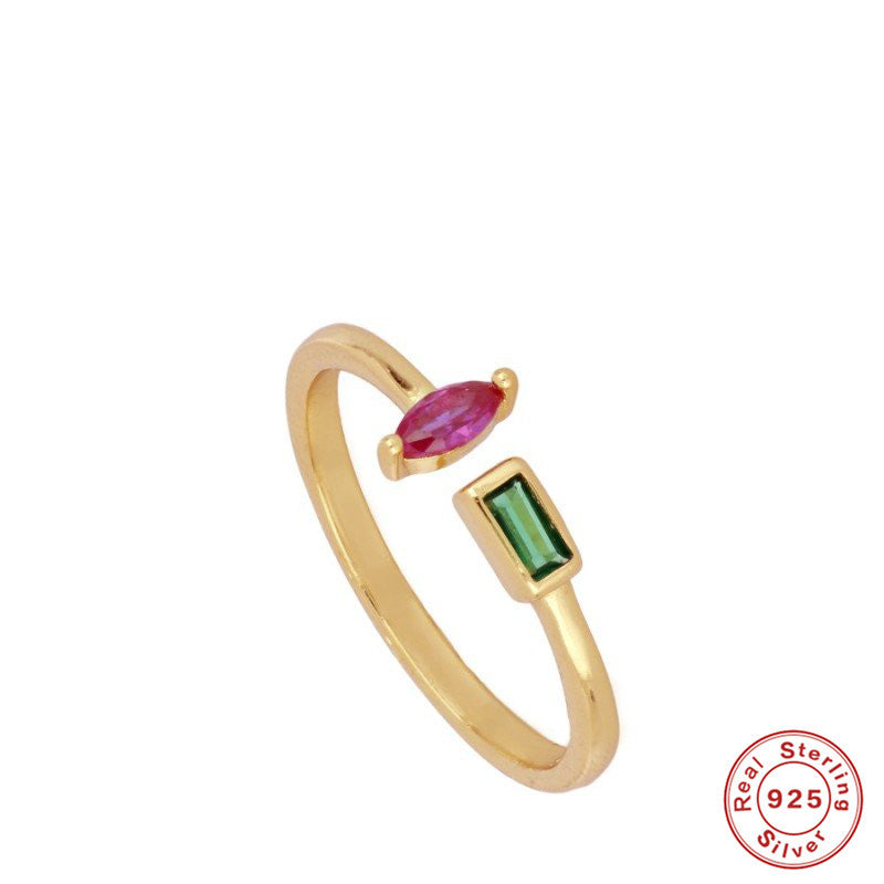 Fashion Irregular Sterling Silver Inlay Colorful Diamond Ring 18k Gold Plated Wedding Band
