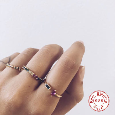 Fashion Irregular Sterling Silver Inlay Colorful Diamond Ring 18k Gold Plated Wedding Band