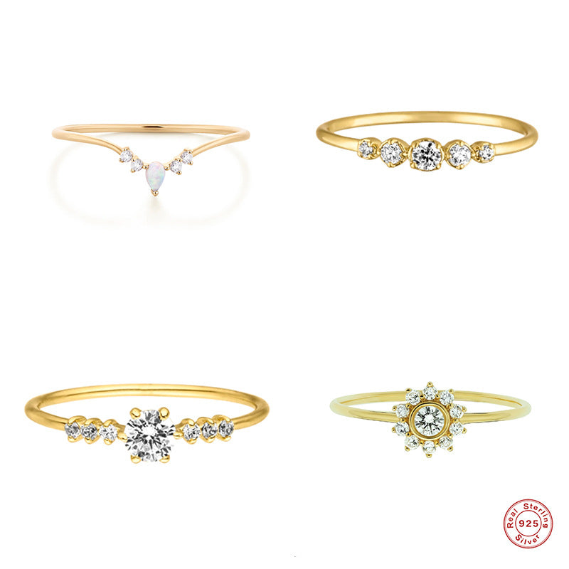Sterling Silver V-Shaped Opal Zircon Ring