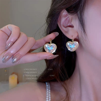 Mermaid Heart Shape Pearl Rhinestone Tassel Earrings for Women