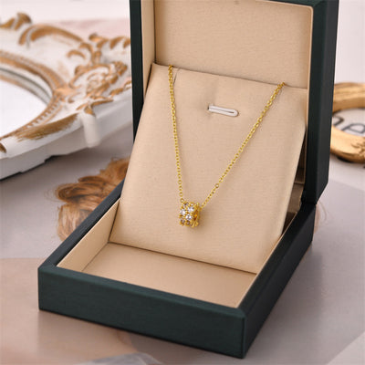 Fashion Titanium Steel and 14K Gold Plated Zircon Bead Necklace