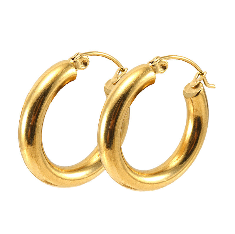 Fashion Minimalist Titanium Steel Gold Hoop Earrings for Women