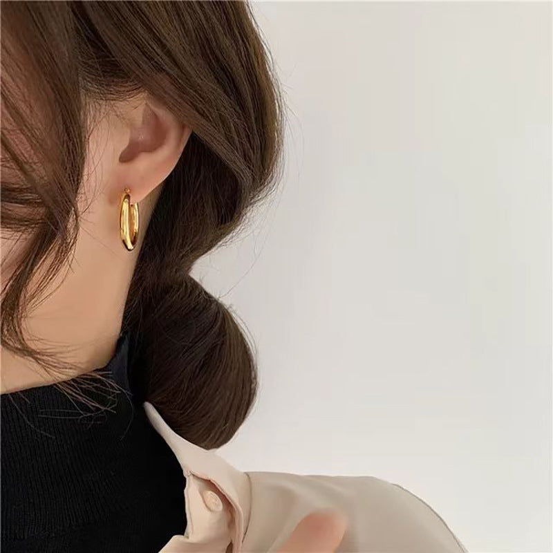 Fashion Minimalist Titanium Steel Gold Hoop Earrings for Women