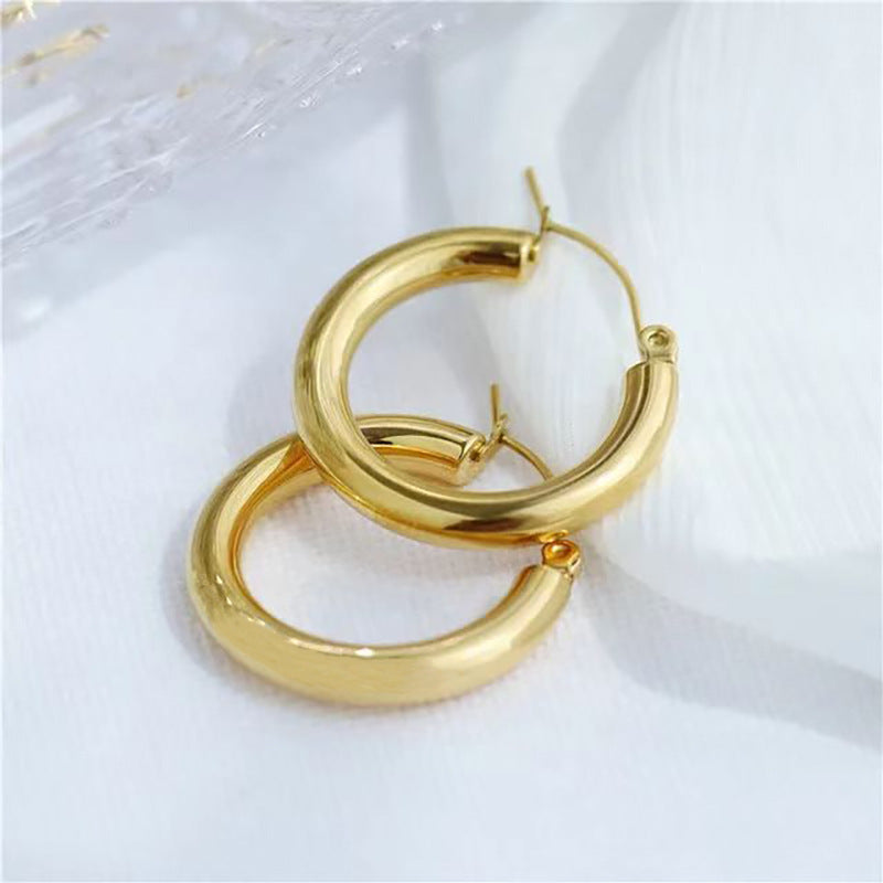 Fashion Minimalist Titanium Steel Gold Hoop Earrings for Women
