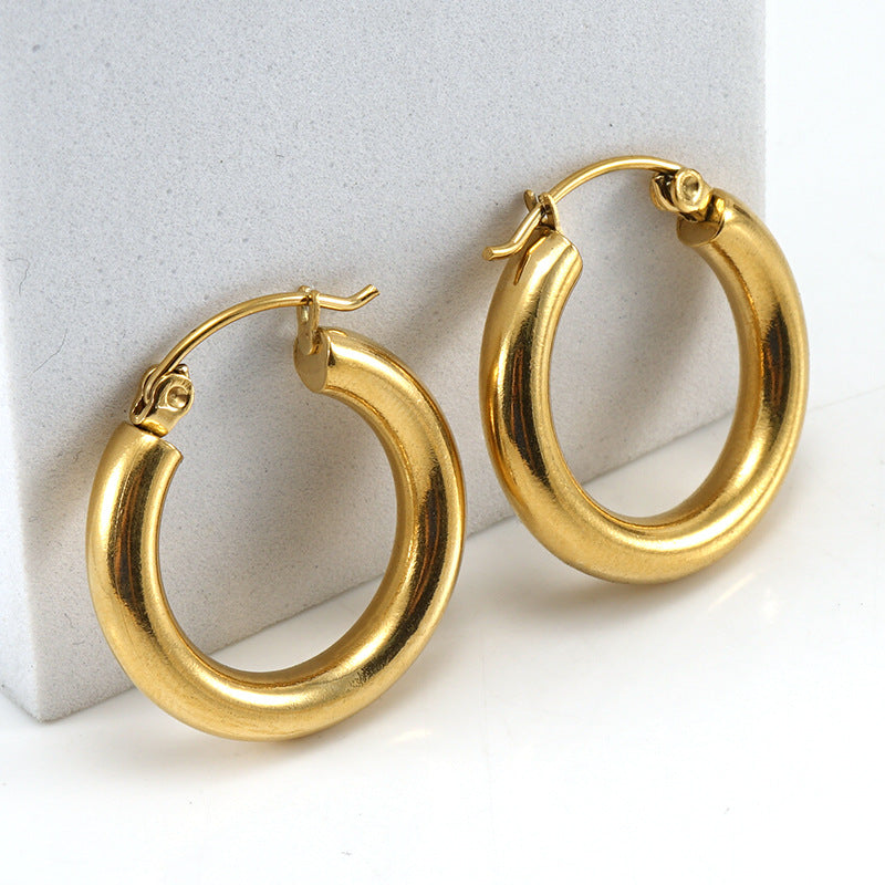 Fashion Minimalist Titanium Steel Gold Hoop Earrings for Women