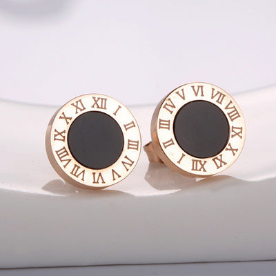 Rose Gold Roman Numeral Titanium Steel Acrylic Stud Earrings