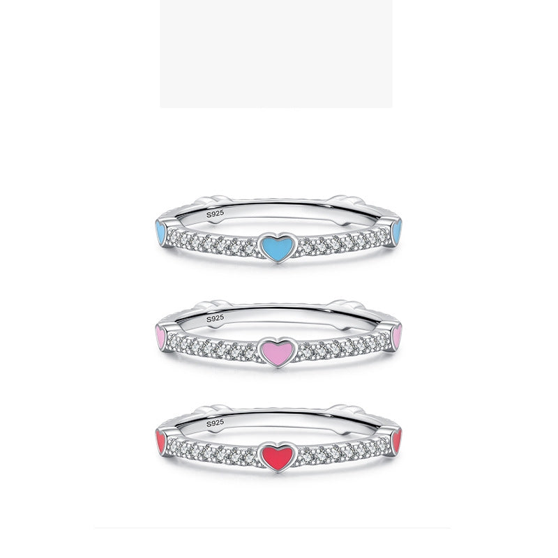 S925 Silver Heart-shaped Diamond Ring and Crystal Heart Bracelet Set