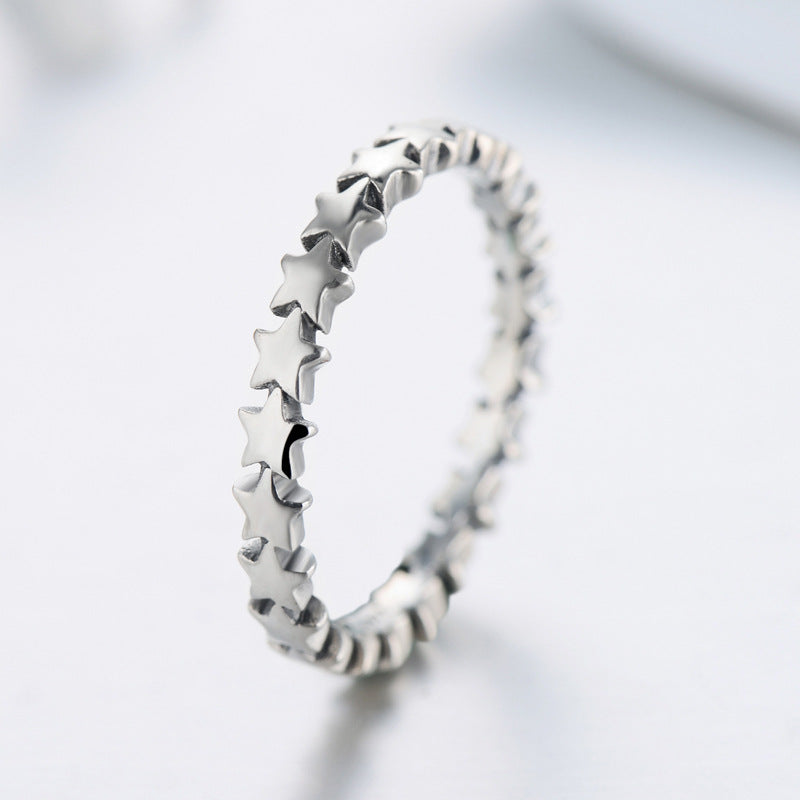 S925 Silver Starry Sky Korean Style Adjustable Ring