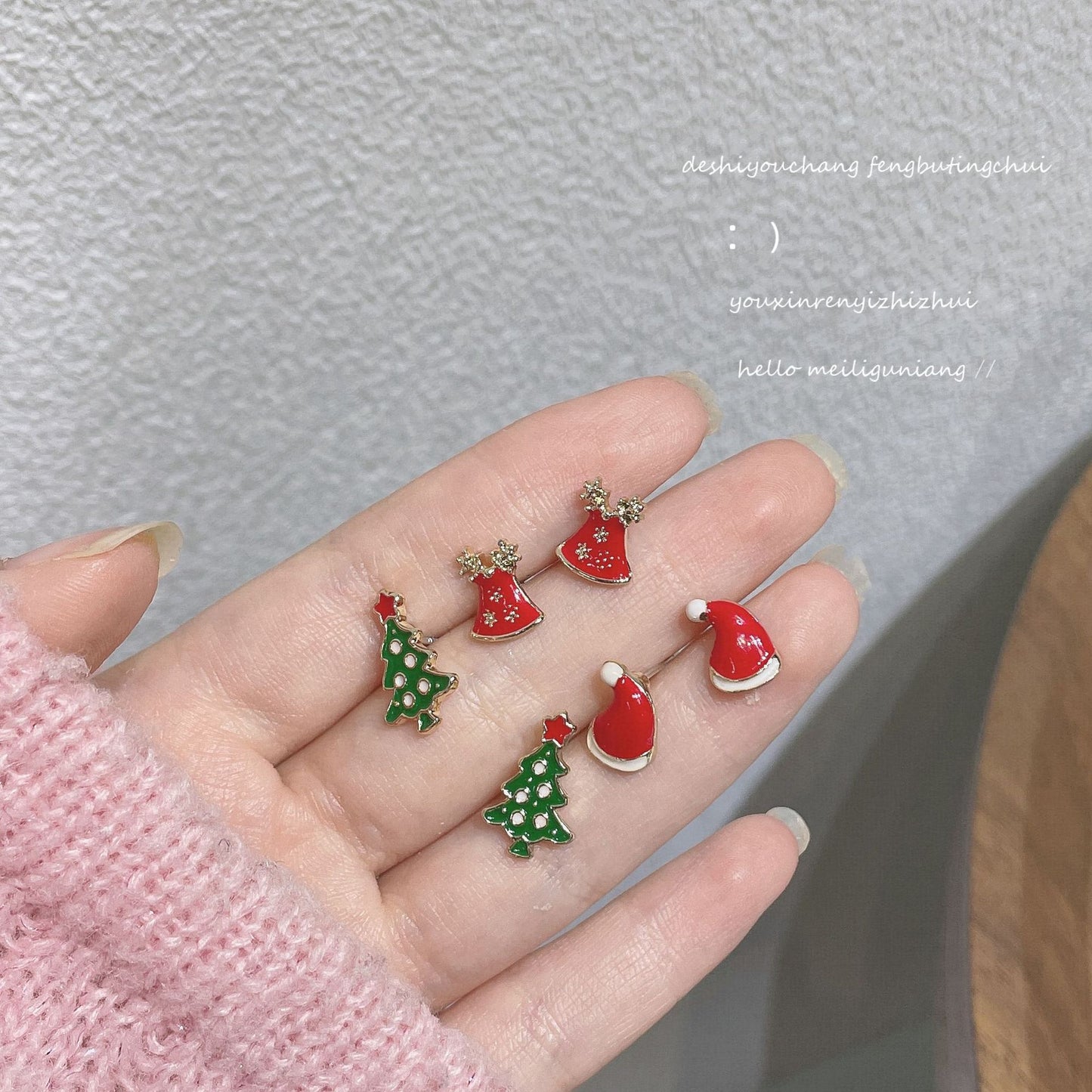 Fashion Christmas Santa Claus and Reindeer Enamel Stud Earrings for Women