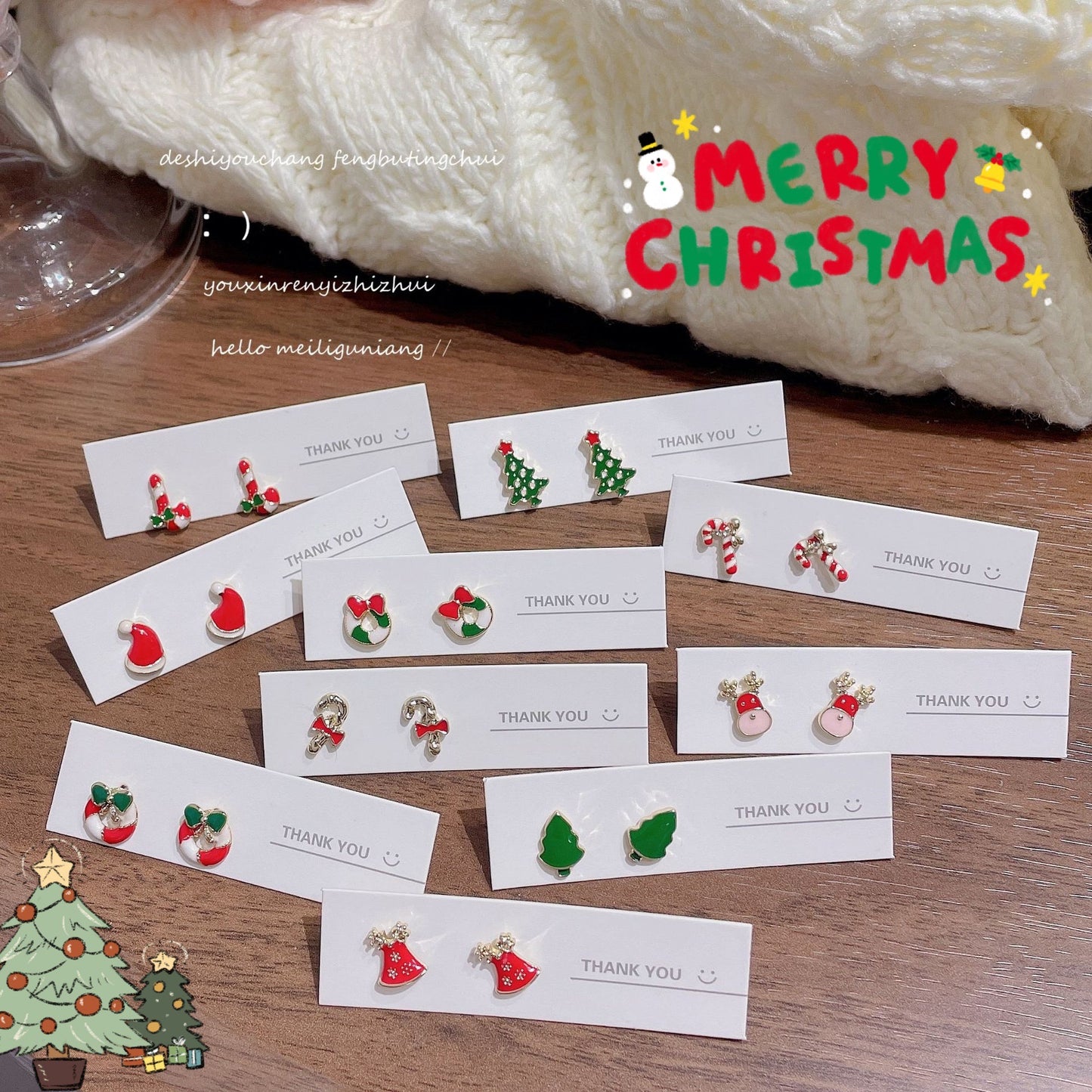 Fashion Christmas Santa Claus and Reindeer Enamel Stud Earrings for Women