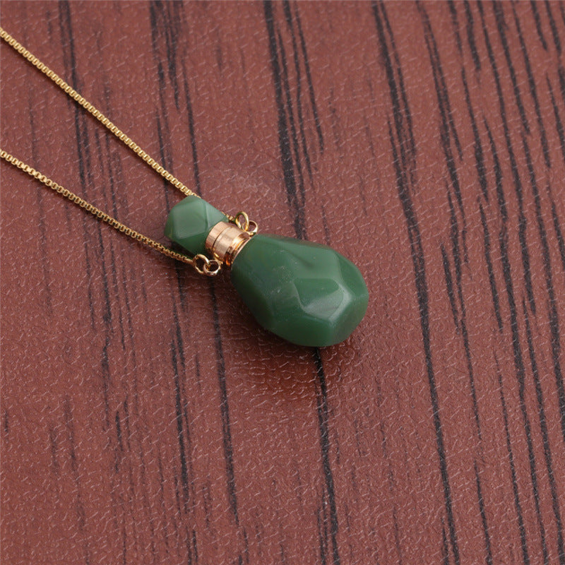 Fashion Semi-precious Stone Flame-shaped Perfume Bottle Pendant Necklace