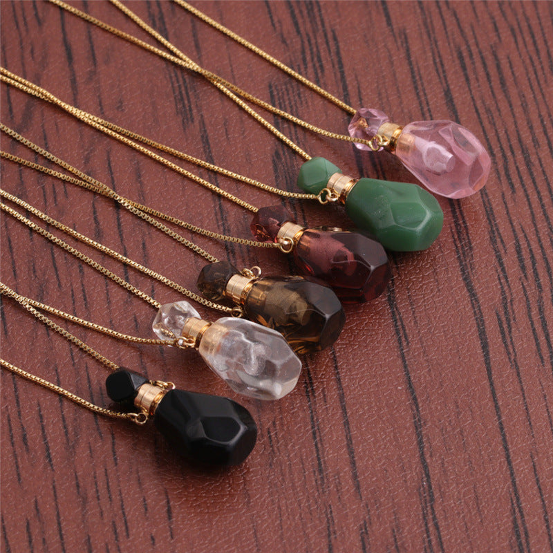 Fashion Semi-precious Stone Flame-shaped Perfume Bottle Pendant Necklace