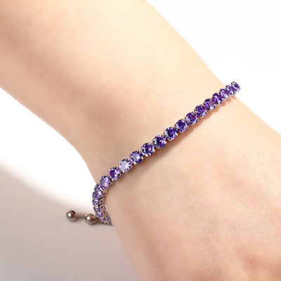 Fashion Adjustable Crystal Pull Bracelet - Gold Plated Zirconia Single Row Design