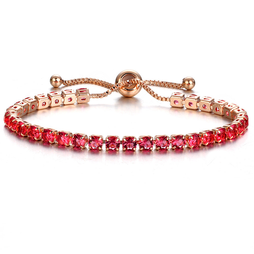 Fashion Adjustable Crystal Pull Bracelet - Gold Plated Zirconia Single Row Design