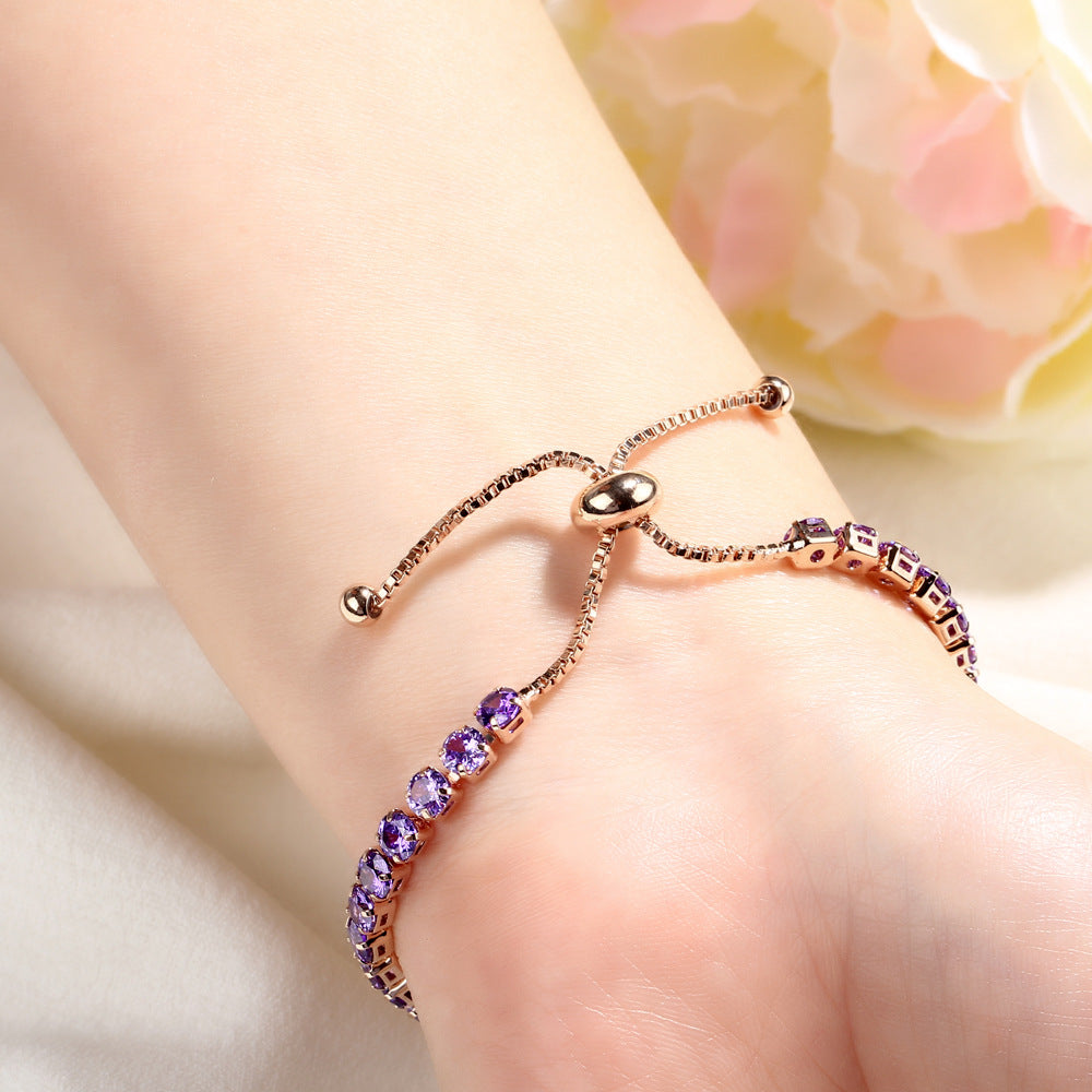 Fashion Adjustable Crystal Pull Bracelet - Gold Plated Zirconia Single Row Design