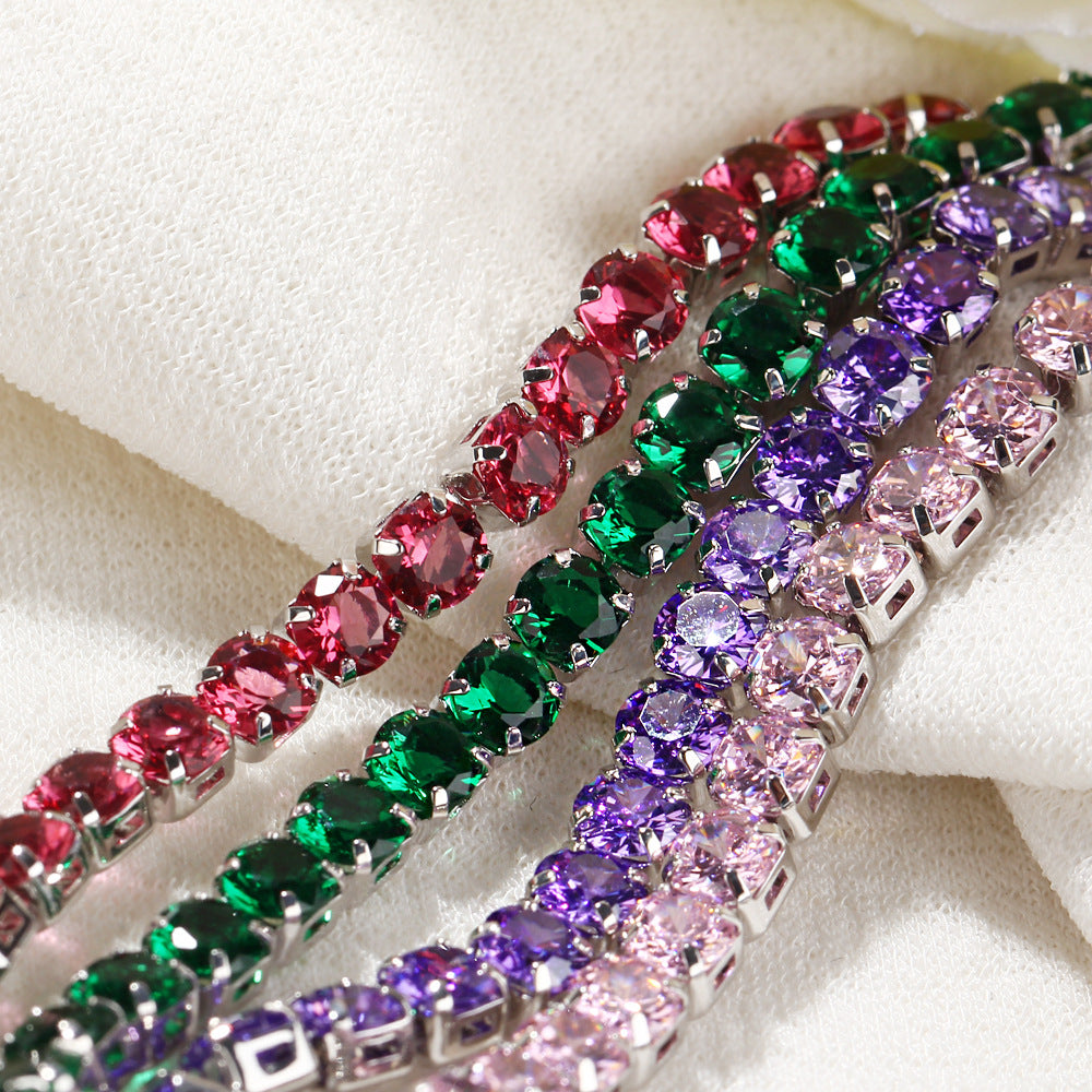 Fashion Adjustable Crystal Pull Bracelet - Gold Plated Zirconia Single Row Design
