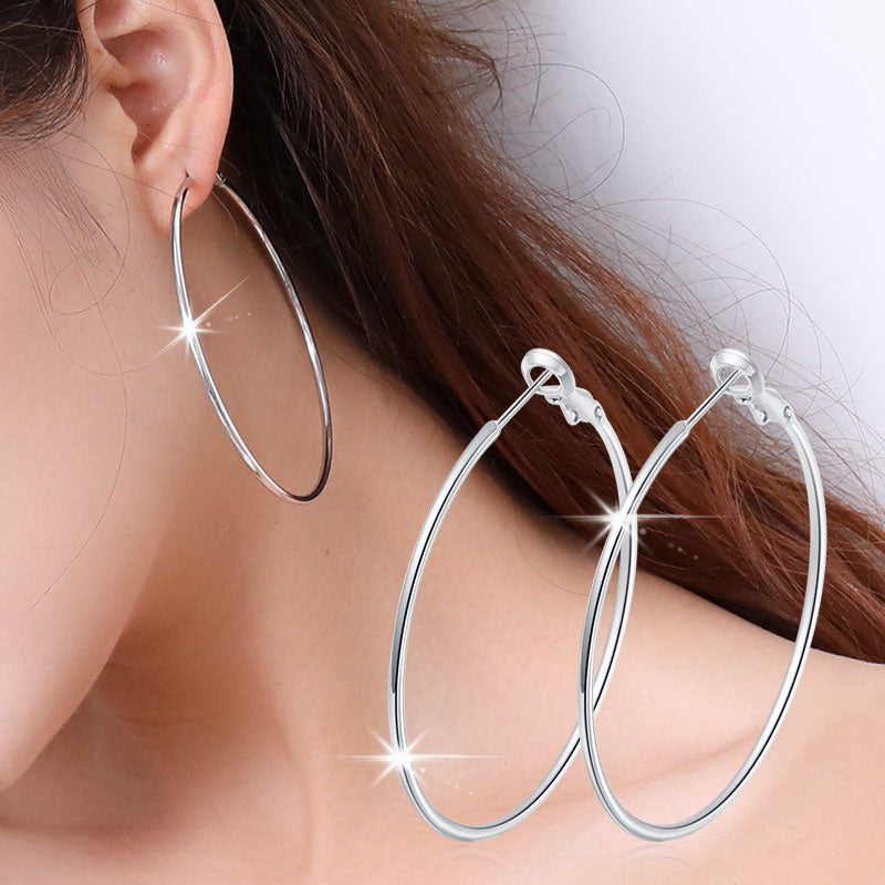 Fashion Geometric Hypoallergenic Silver Hoop Earrings