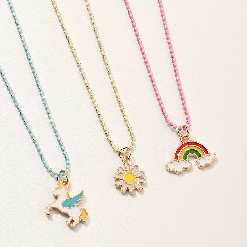 Fashion Children's Rainbow Geometric Pendant Necklace Set