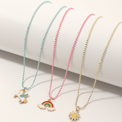 Fashion Children's Rainbow Geometric Pendant Necklace Set