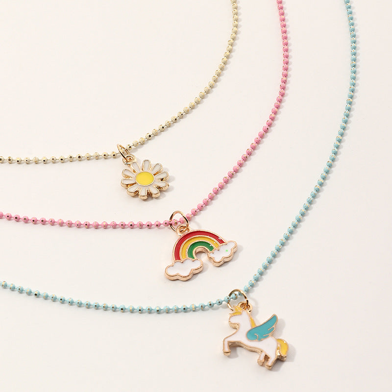 Fashion Children's Rainbow Geometric Pendant Necklace Set