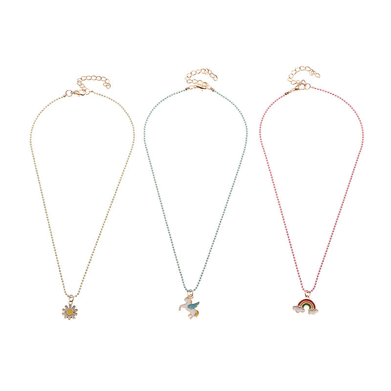 Fashion Children's Rainbow Geometric Pendant Necklace Set