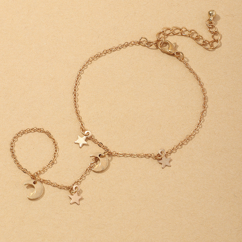 Fashion Double Finger Star and Moon Pendant Bohemian Bracelet
