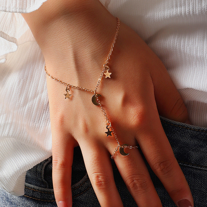 Fashion Double Finger Star and Moon Pendant Bohemian Bracelet