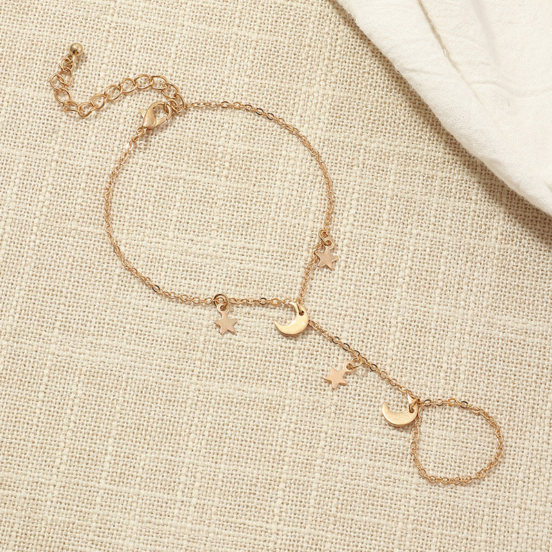 Fashion Double Finger Star and Moon Pendant Bohemian Bracelet