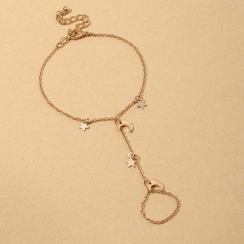 Fashion Double Finger Star and Moon Pendant Bohemian Bracelet