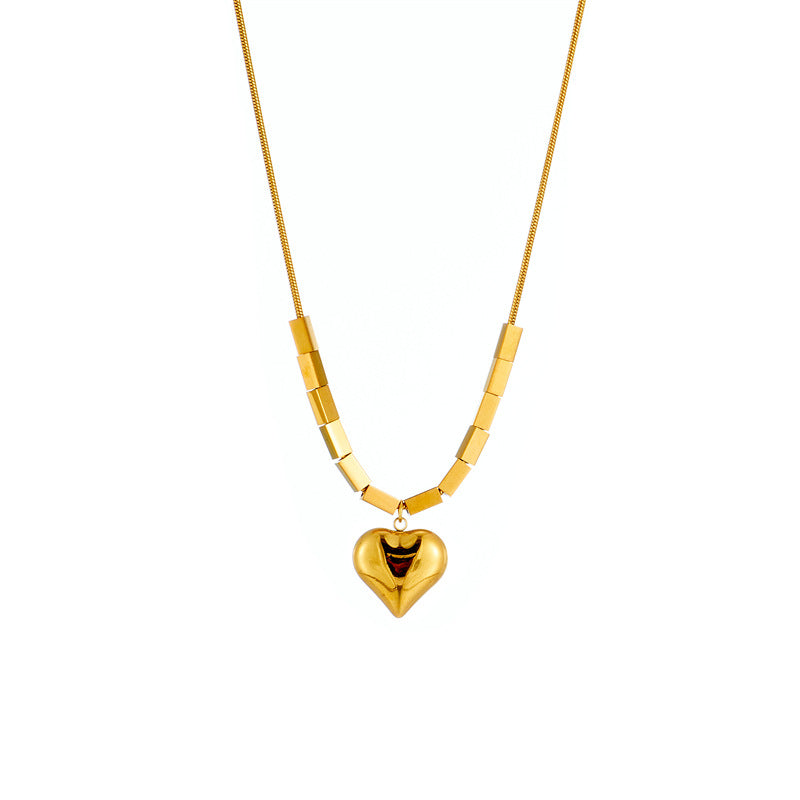 Fashion Geometric Square Heart Titanium Steel Pendant Necklace