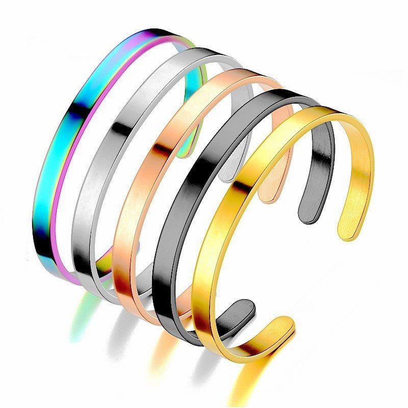 Fashion Minimalist C-Shaped Gold Plated Titanium Steel Engraved Bracelet