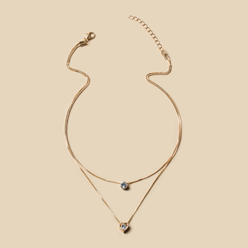 Fashion Rhinestone Heart Pendant Layered Necklace