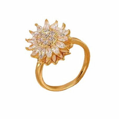 Fashion Zircon Sunflower Rotating Pendant Necklace in Titanium Steel