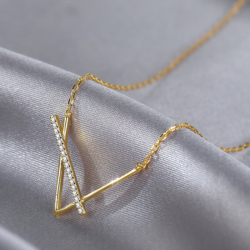 Fashion Geometric Titanium Steel Rhinestone Pendant Necklace