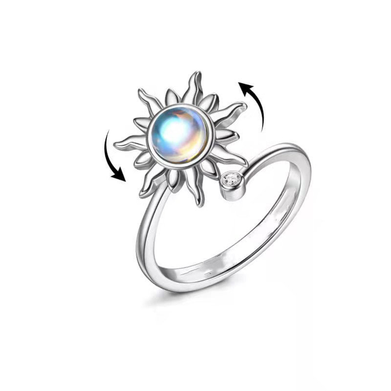 Fashion Sunflower Adjustable Copper Ring with Natural Stone