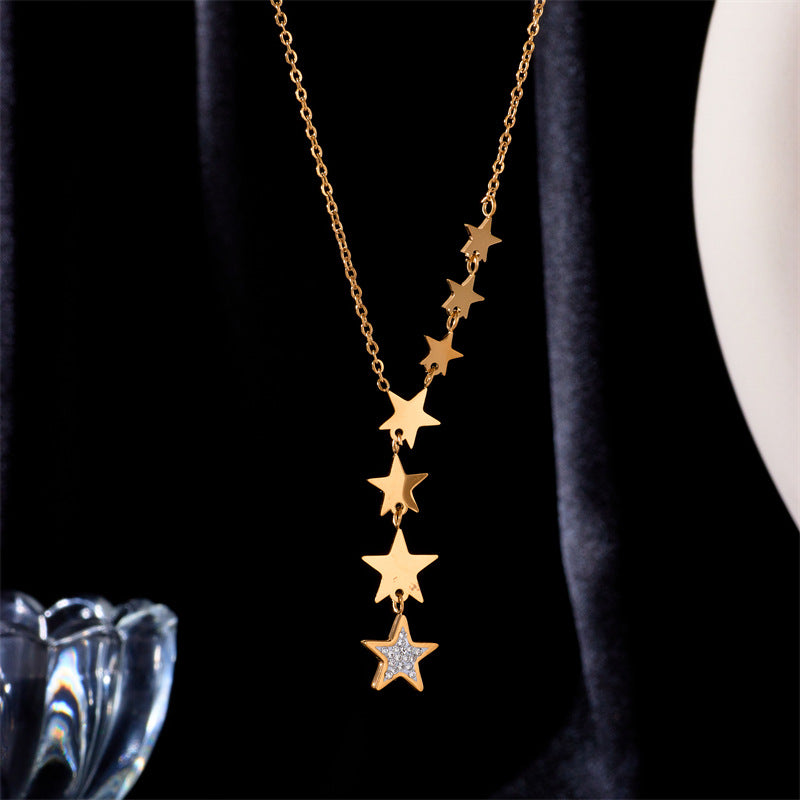 Fashion Simple Titanium Steel Five-Pointed Star Pendant Necklace
