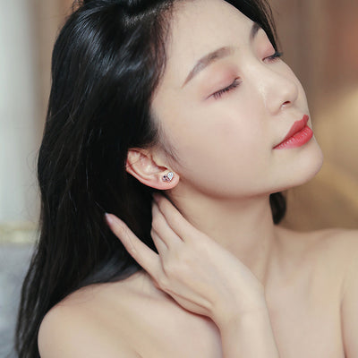 Fashion Pink Heart Crystal Earrings - Minimalist Design Studs for Women