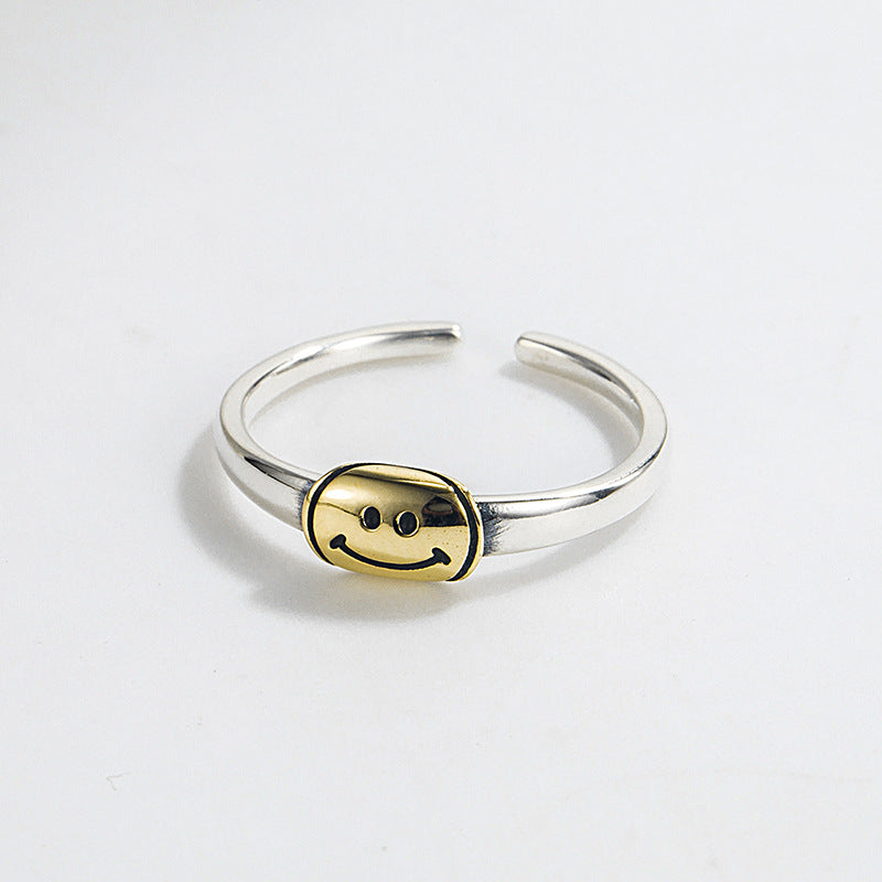 Fashion Smiley Face 925 Sterling Silver Two-Tone Open Ring