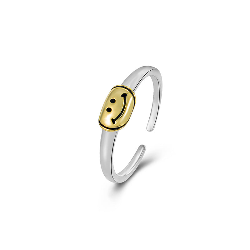 Fashion Smiley Face 925 Sterling Silver Two-Tone Open Ring