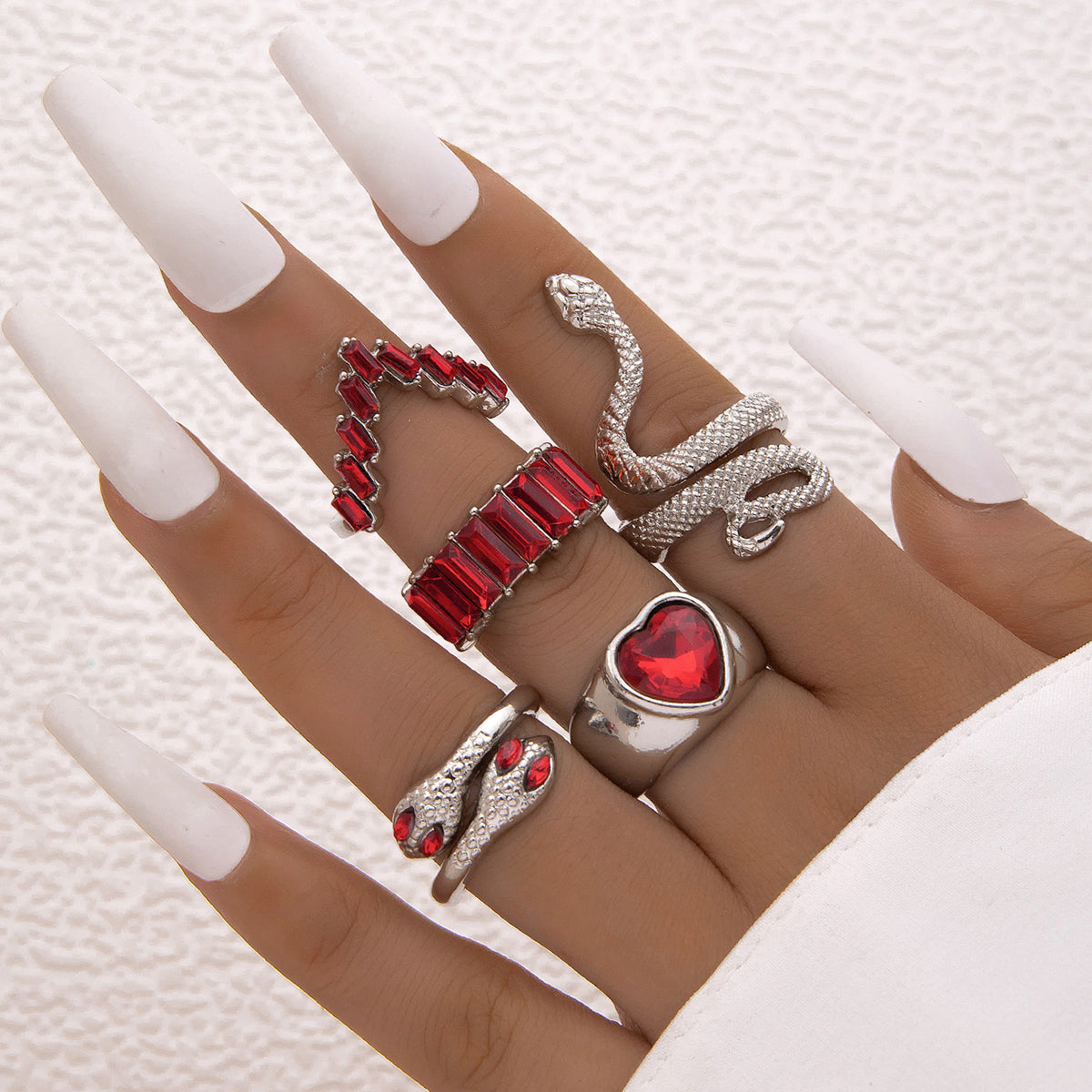 Snake Rhinestone Heart Ring Set for Women and Unisex